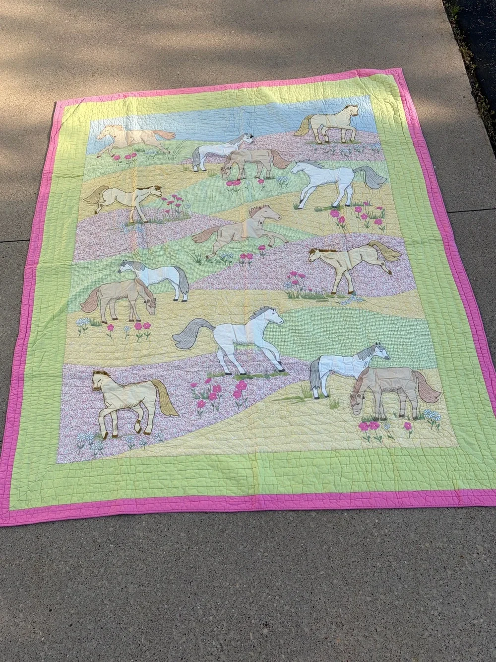 Vintage The Company Store Ponies in the Pasture twin quilt patchwork horses